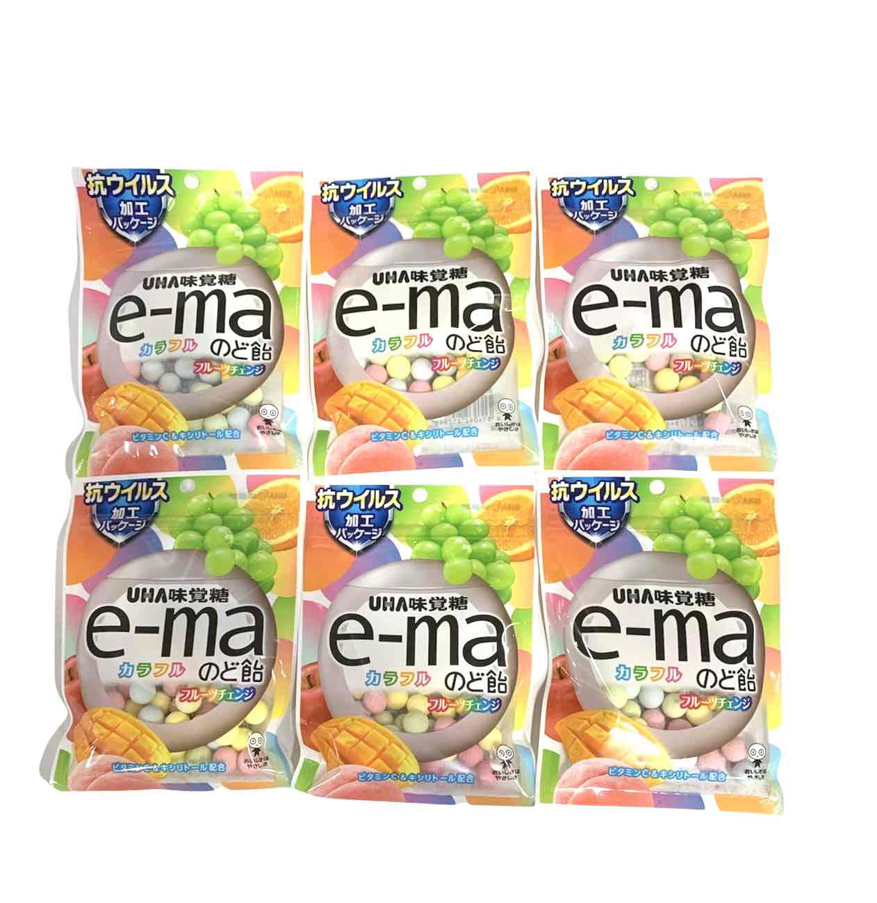 【味覚糖】 e-ma のど飴 袋 カラフルフルーツチェンジ 50Gフクロ×6袋