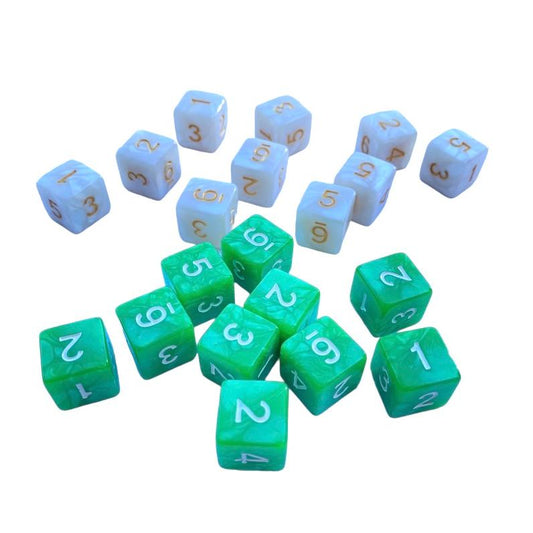 D6ダイス 6面 アクリル製 RPG ゲーム用 白と緑 各10個 サイコロ