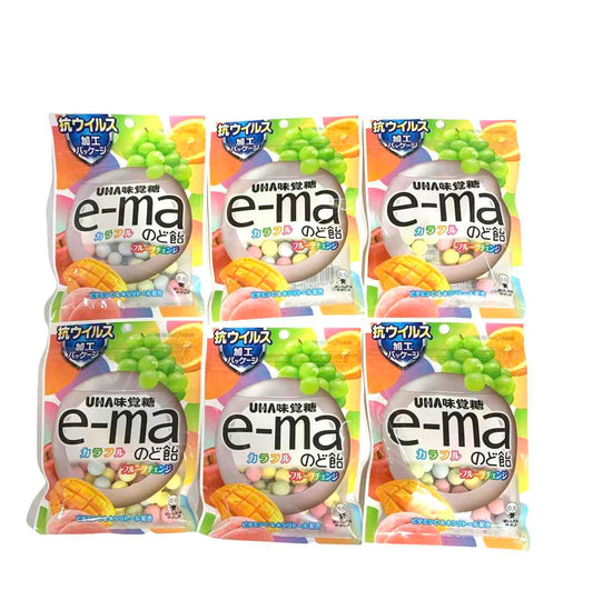 【味覚糖】 e-ma のど飴 袋　カラフルフルーツチェンジ 　50Gフクロ×6袋